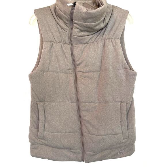 SAVVI Jackets & Blazers - Savvi  MEG Asymmetrical Zip Front High Collar Quilted Vest in Taupe Size Large